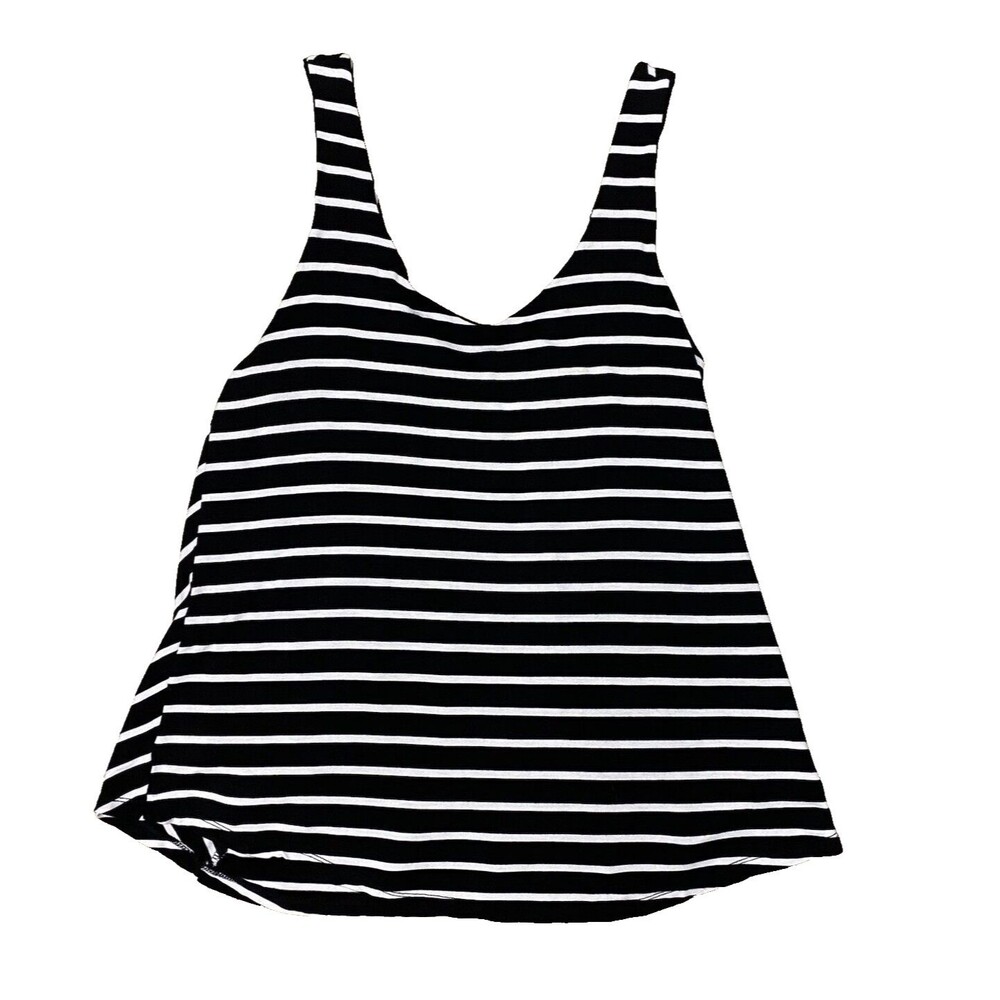 Yogalicious Womens Large Black White Striped Scoop Neck Athleisure Swing Top